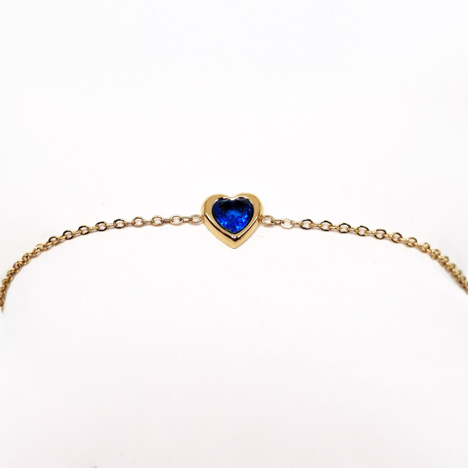 Βραχιόλι με λεπτή επιχρυσωμένη ατσάλινη αλυσίδα-μπλε καρδιά