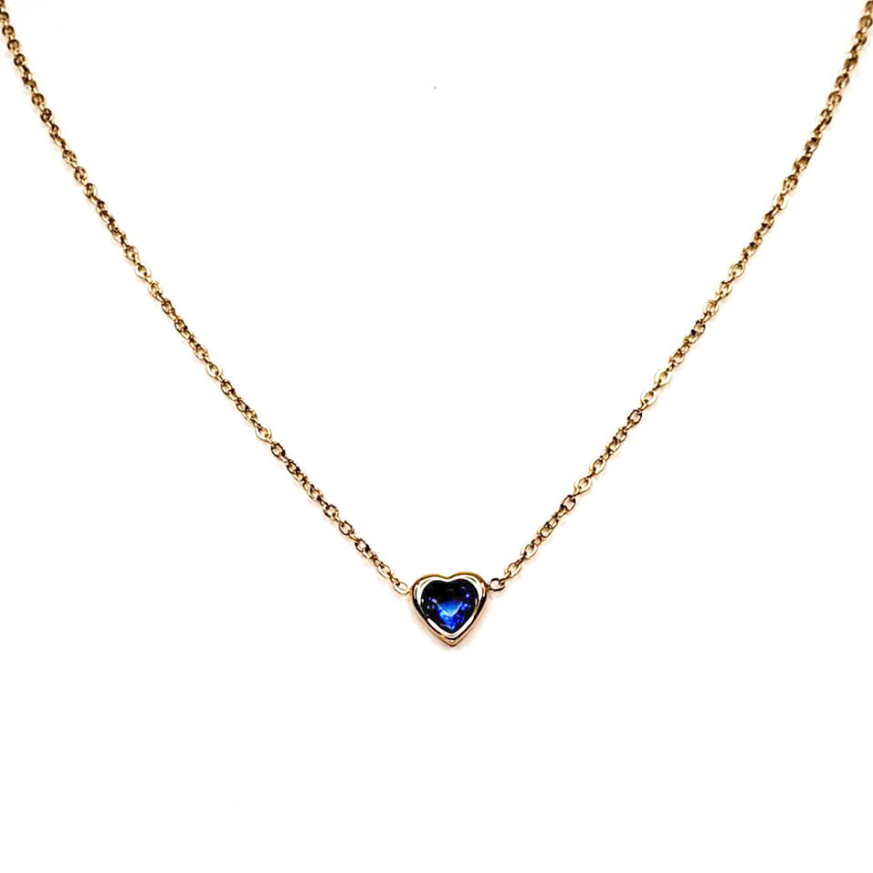 Κολιέ με λεπτή επιχρυσωμένη ατσάλινη αλυσίδα-μπλε καρδιά