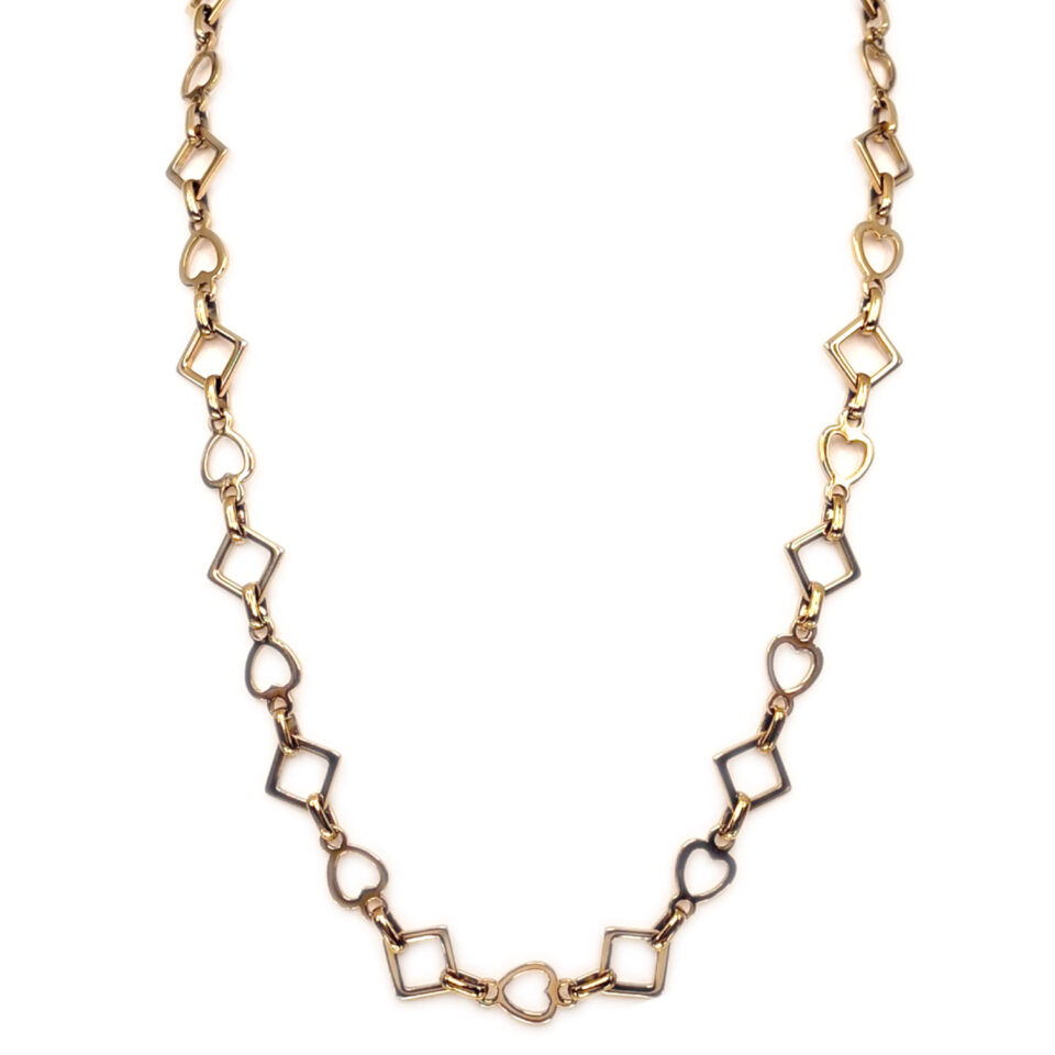 Κολιέ-αλυσίδα από επιχρυσωμένη ατσάλι-κρίκοι με σχέδιο καρδιά και ρόμβο
