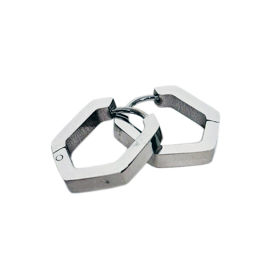 Σκουλαρίκια κρίκος-πολύγωνο από ασημί ατσάλι