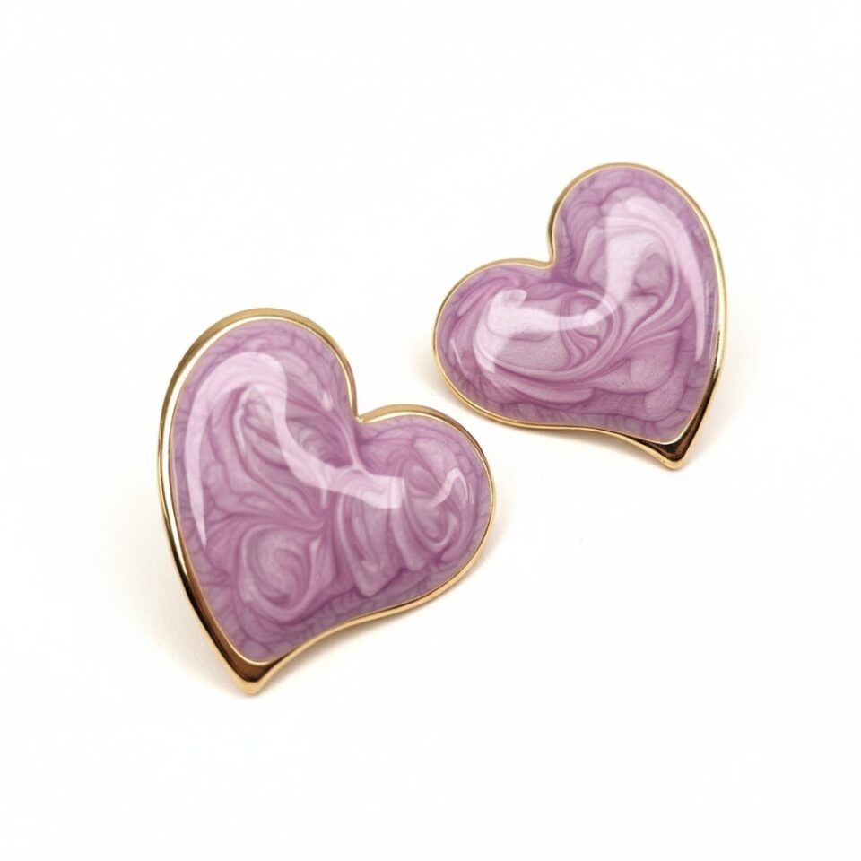 σκουλαρίκια καρδιά σε μωβ marble glow round