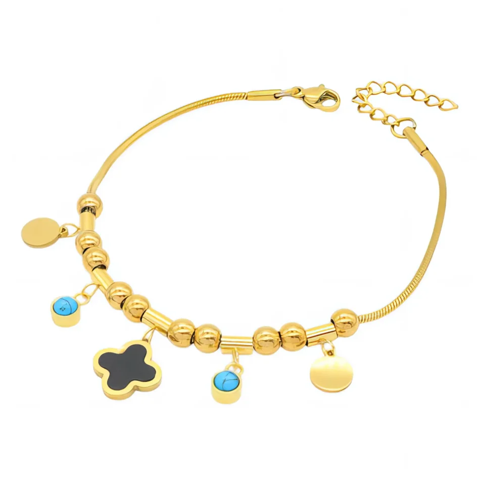 Boho charm bracelet μαύρος σταυρός και τιρκουάζ